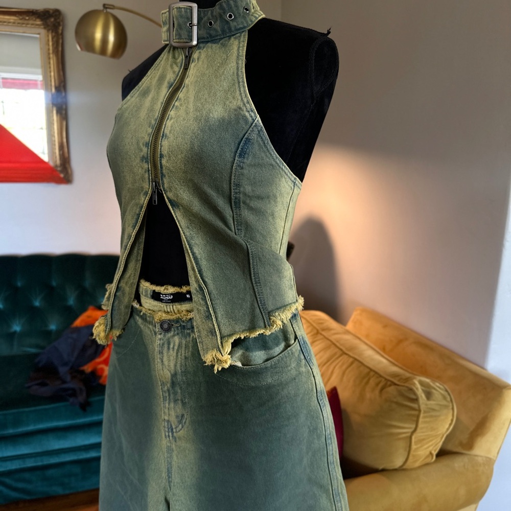 Green Denim Women's two pieces set